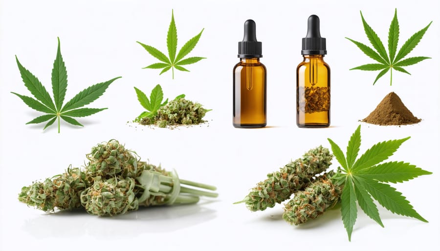 Display of CBD oils, capsules, and tinctures with quality assurance badges