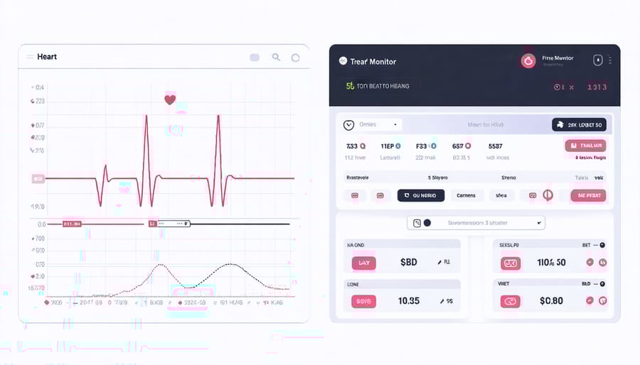 Heart rate monitor display showing elevated readings next to a digital gambling screen