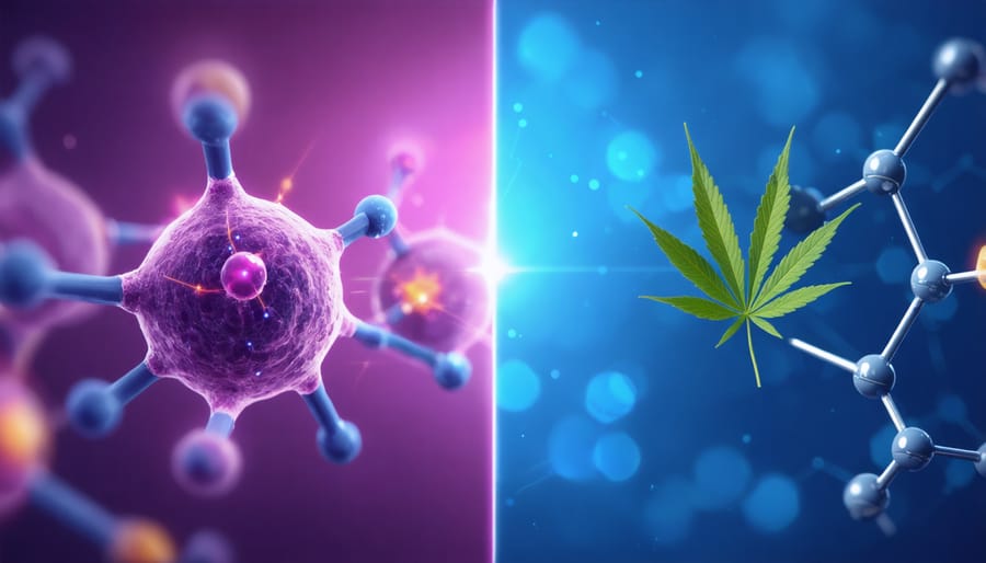 Scientific illustration comparing stress hormone and CBD molecular structures
